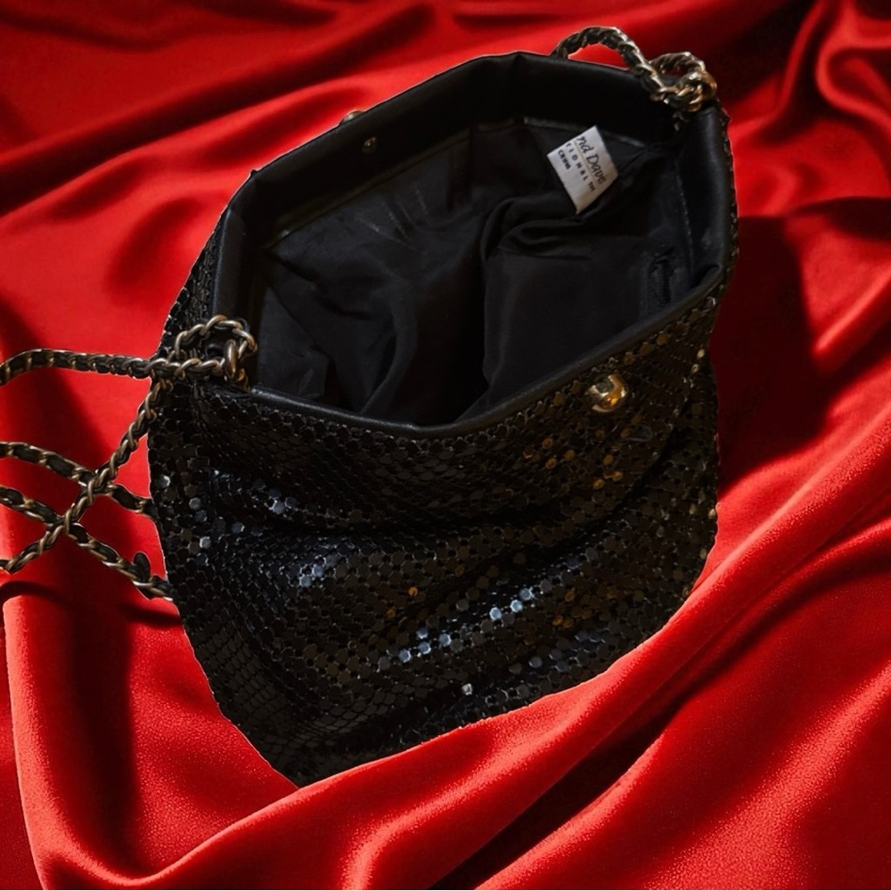 Whiting & Davis Black Mesh Shoulder Bag with Gold Chain
